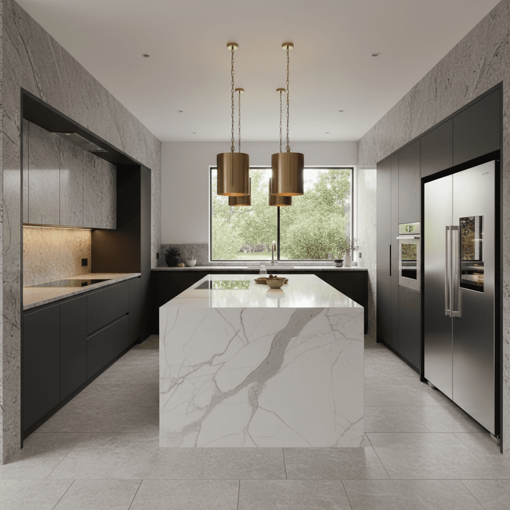 Premium stone finishes in luxury kitchen