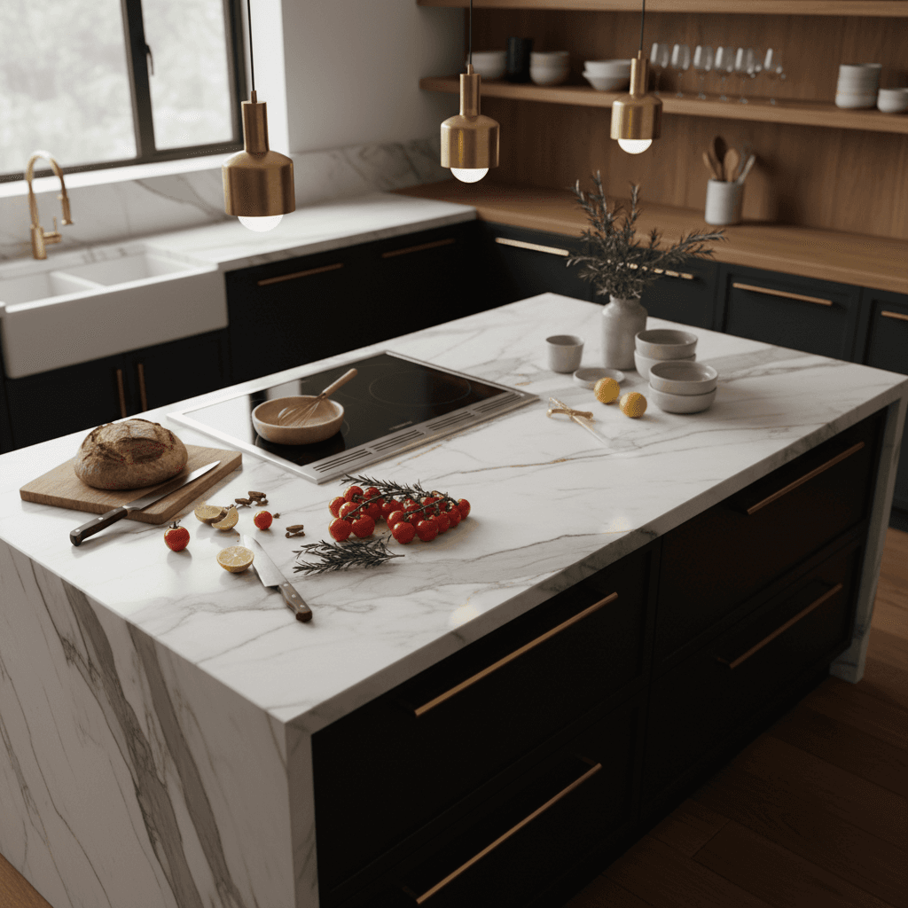 Luxury kitchen island with marble countertop and premium finishes